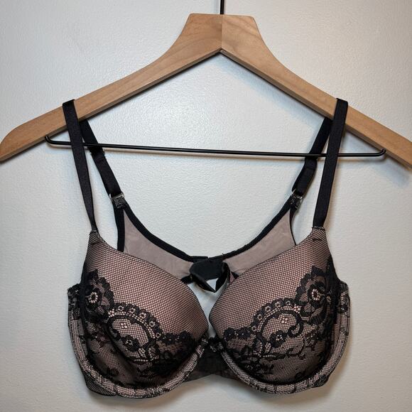Victoria's Secret Nude Black Lace Lined Demi Bra Adjustable Size 34D - Picture 1 of 6
